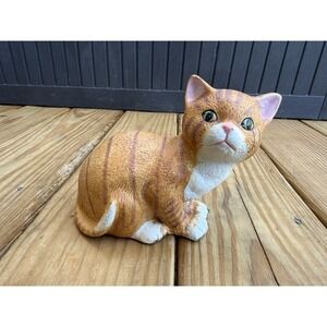 Vintage Ceramic Orange Tabby Cat 1970-1980's With Green Eyes